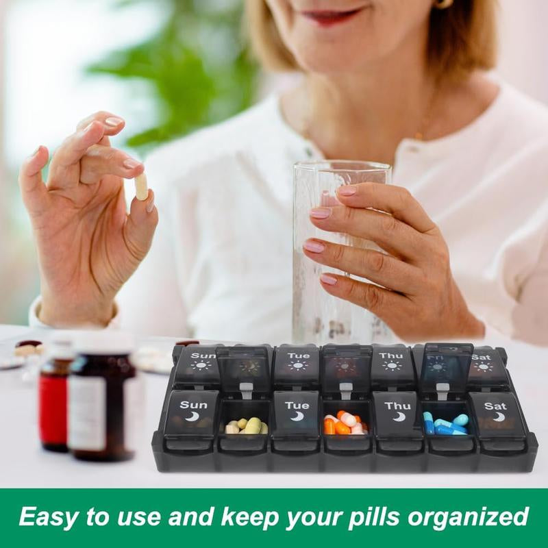 【Father'S Day Gifts】Weekly Pill Storage Box, 2 Times a Day, Large Daily Medicine Box for 7 Days, Convenient Button Design, Detachable Medicine Rack, Suitable for Vitamins/Fish Oil/Supplements (Black))