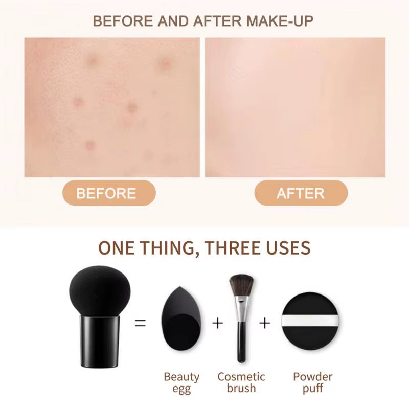 🍄 Base de Maquillaje CC Cream con Esponja Cabeza de Hongo | Hidratante, Blanqueadora y de Larga Duración