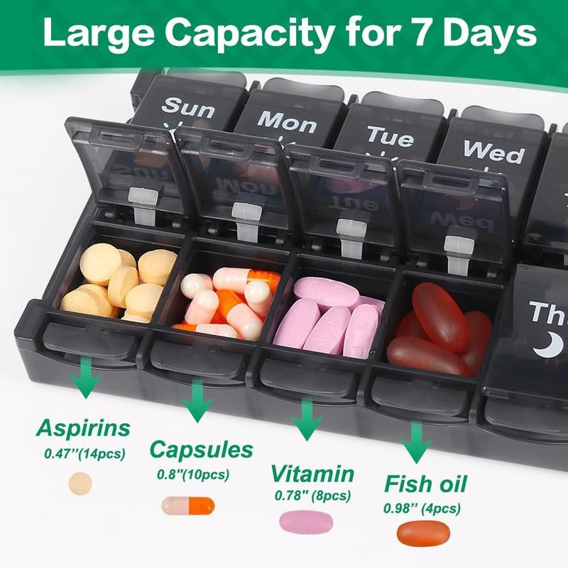 【Father'S Day Gifts】Weekly Pill Storage Box, 2 Times a Day, Large Daily Medicine Box for 7 Days, Convenient Button Design, Detachable Medicine Rack, Suitable for Vitamins/Fish Oil/Supplements (Black))
