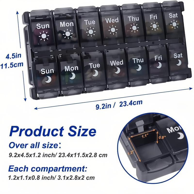 【Father'S Day Gifts】Weekly Pill Storage Box, 2 Times a Day, Large Daily Medicine Box for 7 Days, Convenient Button Design, Detachable Medicine Rack, Suitable for Vitamins/Fish Oil/Supplements (Black))