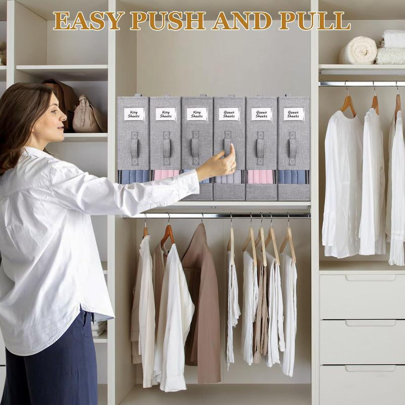 2/4 Pack Bed Sheet Organizers, Foldable Linen Closet Organizers and Storage, Linen Closet Storage (Queen or King Size) with Double Window for Bedding Sheets, Duvet Covers and Pillow Cases