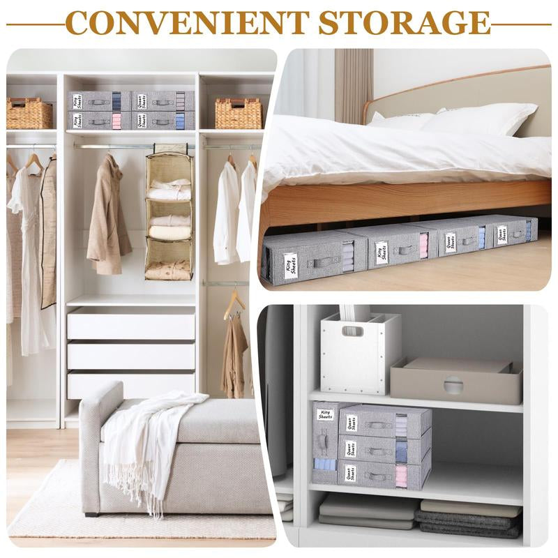 2/4 Pack Bed Sheet Organizers, Foldable Linen Closet Organizers and Storage, Linen Closet Storage (Queen or King Size) with Double Window for Bedding Sheets, Duvet Covers and Pillow Cases