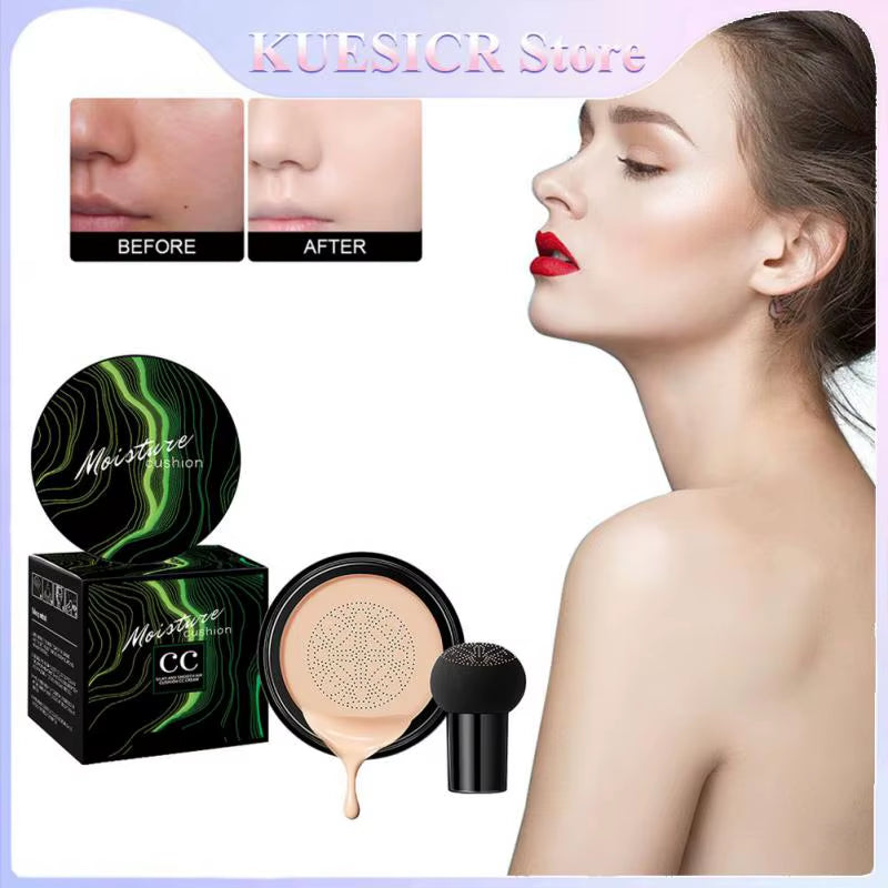 🍄 Base de Maquillaje CC Cream con Esponja Cabeza de Hongo | Hidratante, Blanqueadora y de Larga Duración