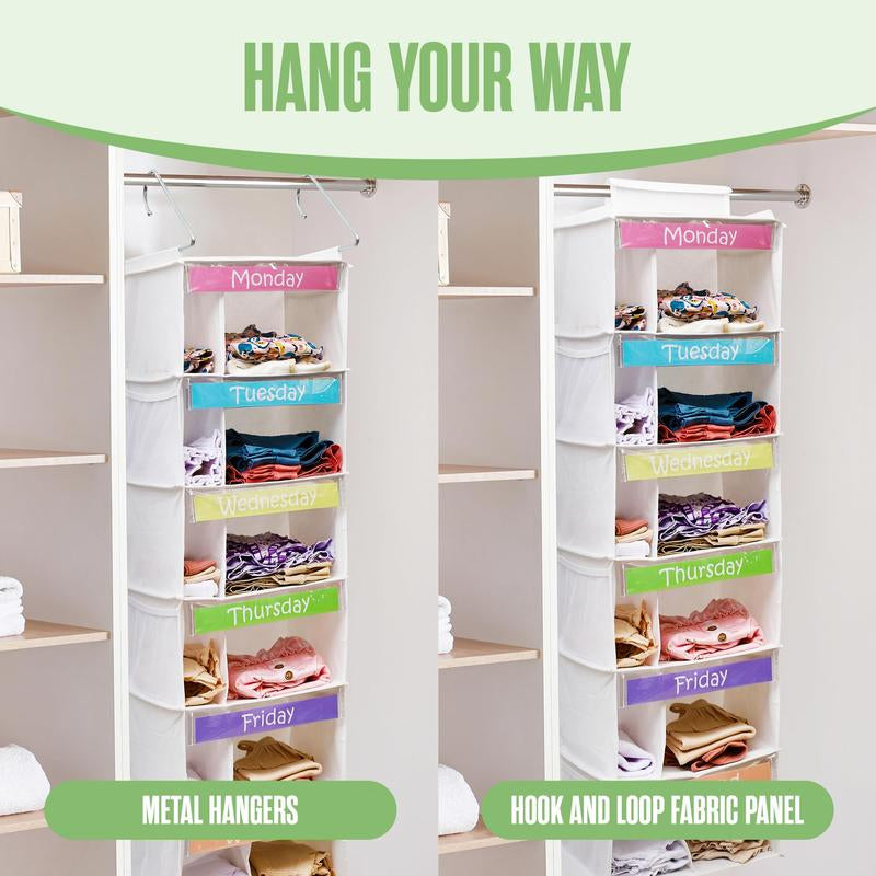 Houseables Kids Clothes Organizer, Weekly Clothes Organizer for Kids, Outfit Organizers, Closet Daily Outfit Storage, Monday through Friday Clothing, Day of the Week, Weekday, School, Hanging, 6 Shelf