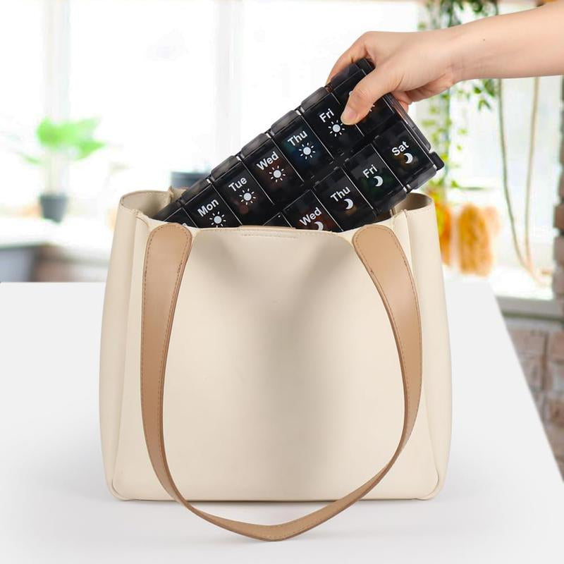 【Father'S Day Gifts】Weekly Pill Storage Box, 2 Times a Day, Large Daily Medicine Box for 7 Days, Convenient Button Design, Detachable Medicine Rack, Suitable for Vitamins/Fish Oil/Supplements (Black))