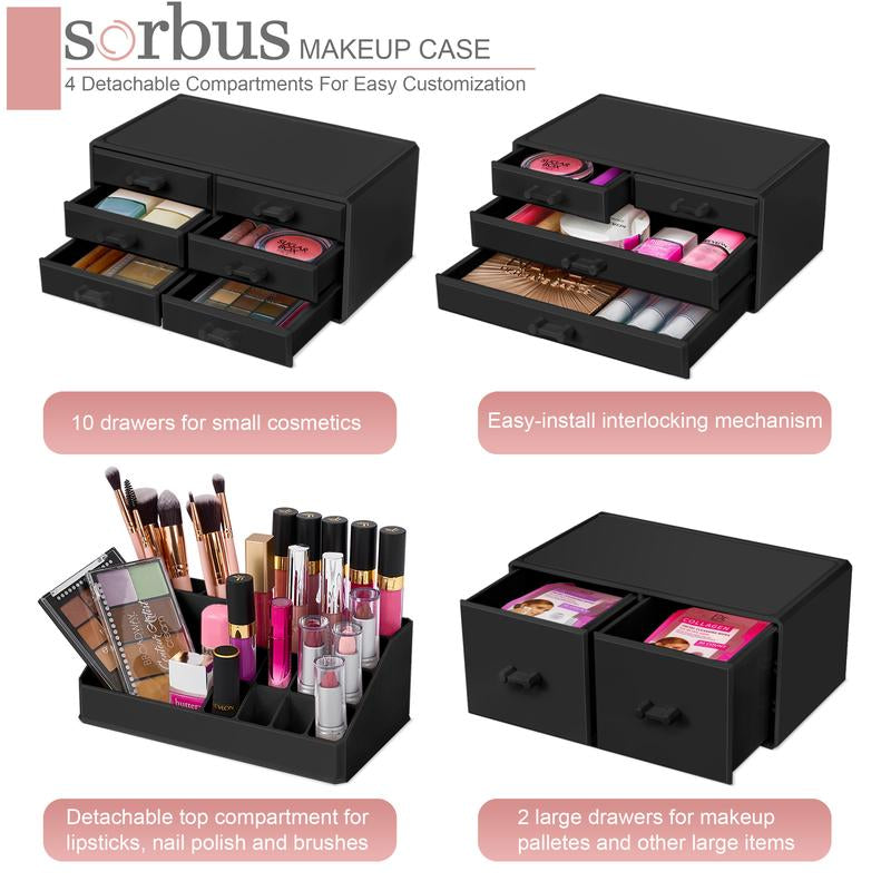 Sorbus Large Makeup Organizer - Stackable Jewel Design with 12 Drawers and Lipstick Slots Boxes Gift Set Brush Case Decor
