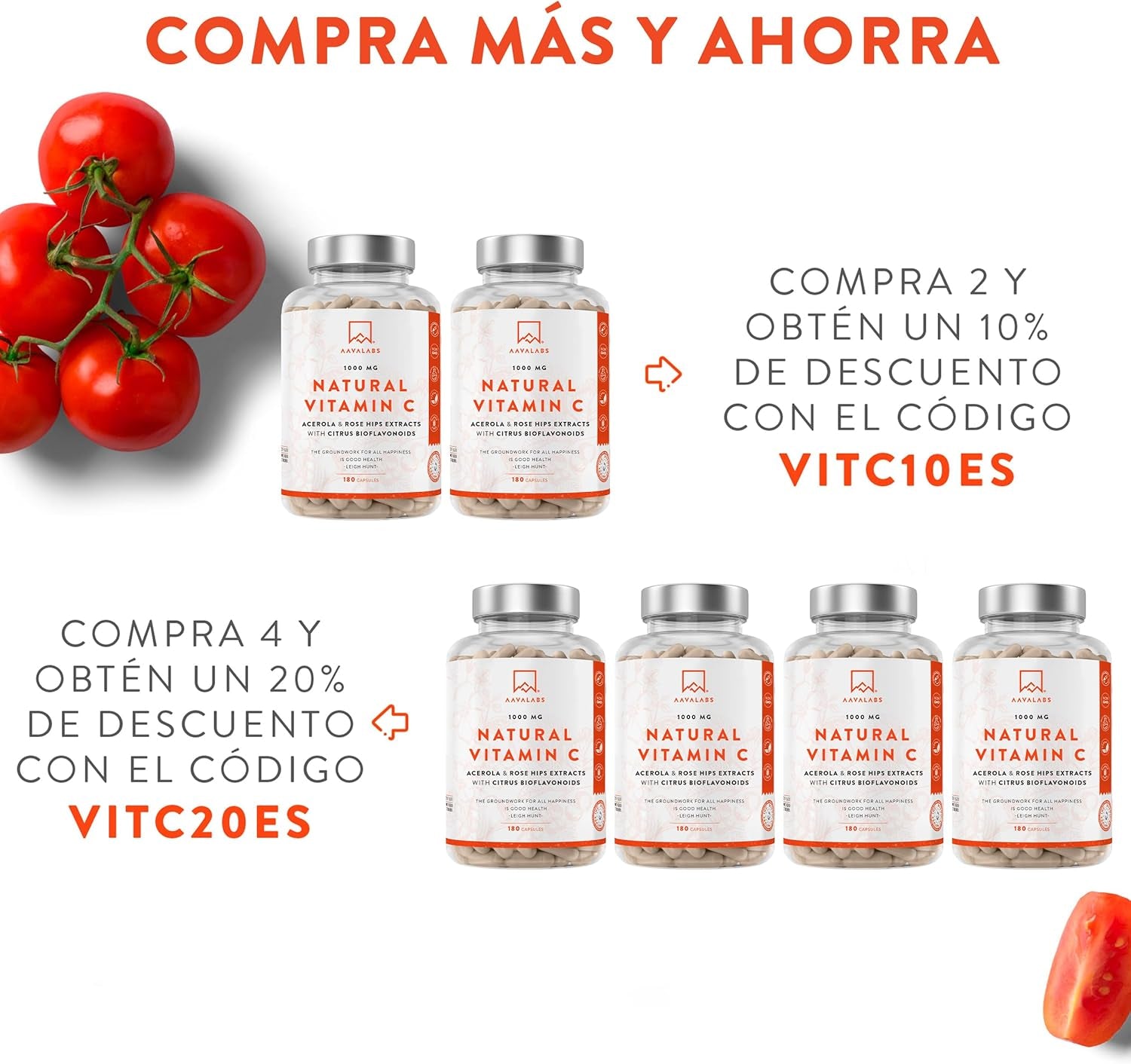 Vitamina C 1000 Mg - Vitamina C Natural - Con Flavonoides De Fruta CĂtrica Y Acerola - Por Dosis Diaria (2 Cápsulas) - 180 Cápsulas De Vitamina C Pura Altamente Concentrada- Vegano Y Sin Gluten