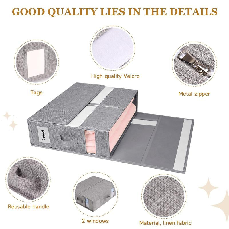 2/4 Pack Bed Sheet Organizers, Foldable Linen Closet Organizers and Storage, Linen Closet Storage (Queen or King Size) with Double Window for Bedding Sheets, Duvet Covers and Pillow Cases