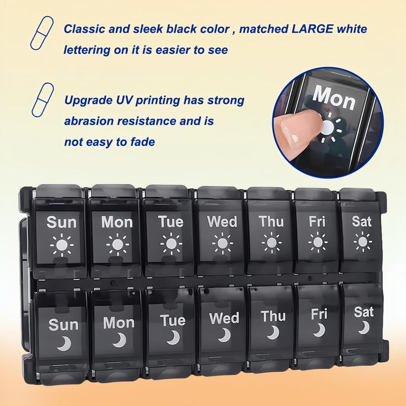 【Father'S Day Gifts】Weekly Pill Storage Box, 2 Times a Day, Large Daily Medicine Box for 7 Days, Convenient Button Design, Detachable Medicine Rack, Suitable for Vitamins/Fish Oil/Supplements (Black))