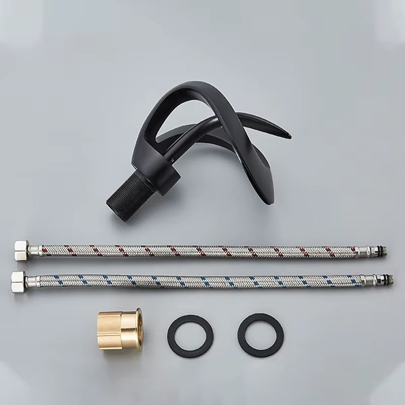 Elegant Black Waterfall Basin Faucet – Solid Brass, Single Handle, Creative Hollow Design for Modern Bathrooms