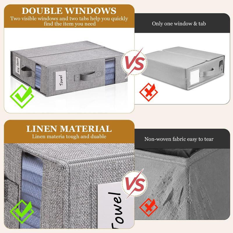 2/4 Pack Bed Sheet Organizers, Foldable Linen Closet Organizers and Storage, Linen Closet Storage (Queen or King Size) with Double Window for Bedding Sheets, Duvet Covers and Pillow Cases