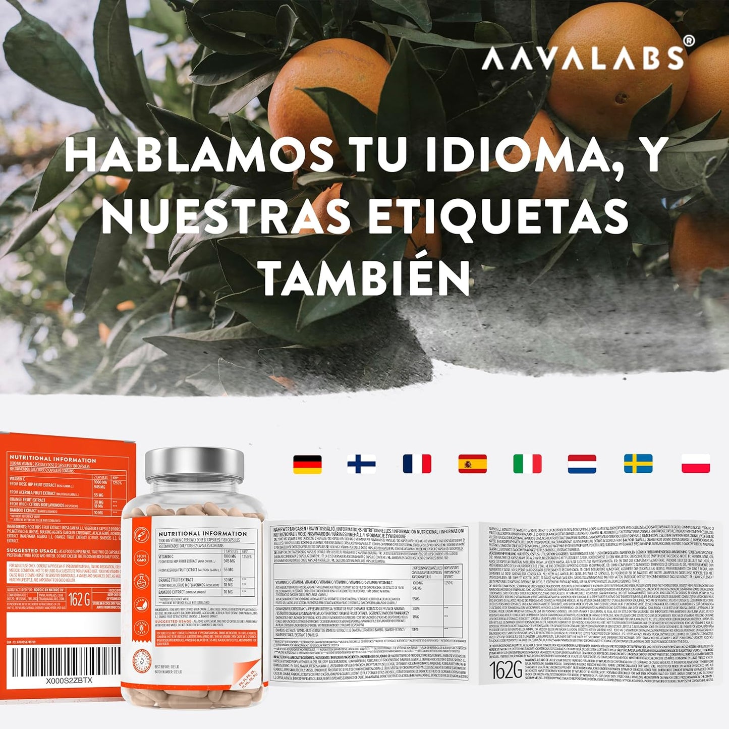 Vitamina C 1000 Mg - Vitamina C Natural - Con Flavonoides De Fruta CĂtrica Y Acerola - Por Dosis Diaria (2 Cápsulas) - 180 Cápsulas De Vitamina C Pura Altamente Concentrada- Vegano Y Sin Gluten