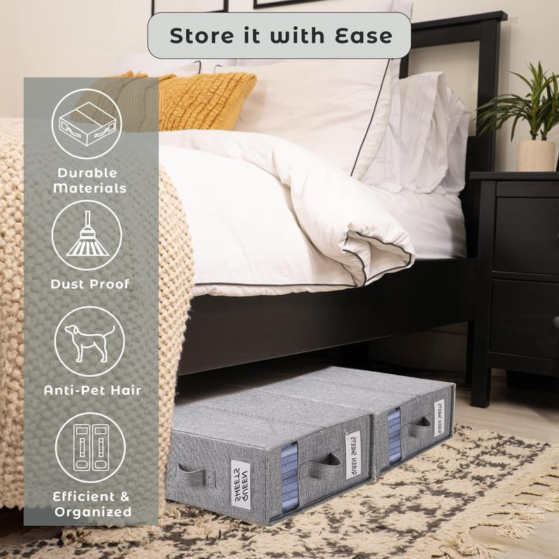 2/4 Pack Bed Sheet Organizers, Foldable Linen Closet Organizers and Storage, Linen Closet Storage (Queen or King Size) with Double Window for Bedding Sheets, Duvet Covers and Pillow Cases