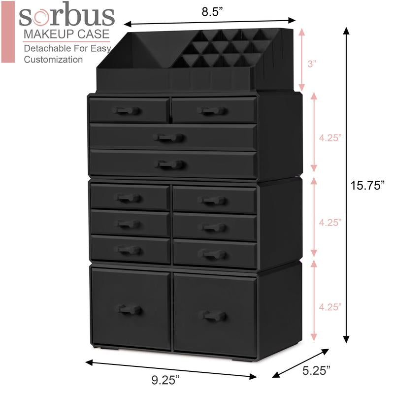Sorbus Large Makeup Organizer - Stackable Jewel Design with 12 Drawers and Lipstick Slots Boxes Gift Set Brush Case Decor