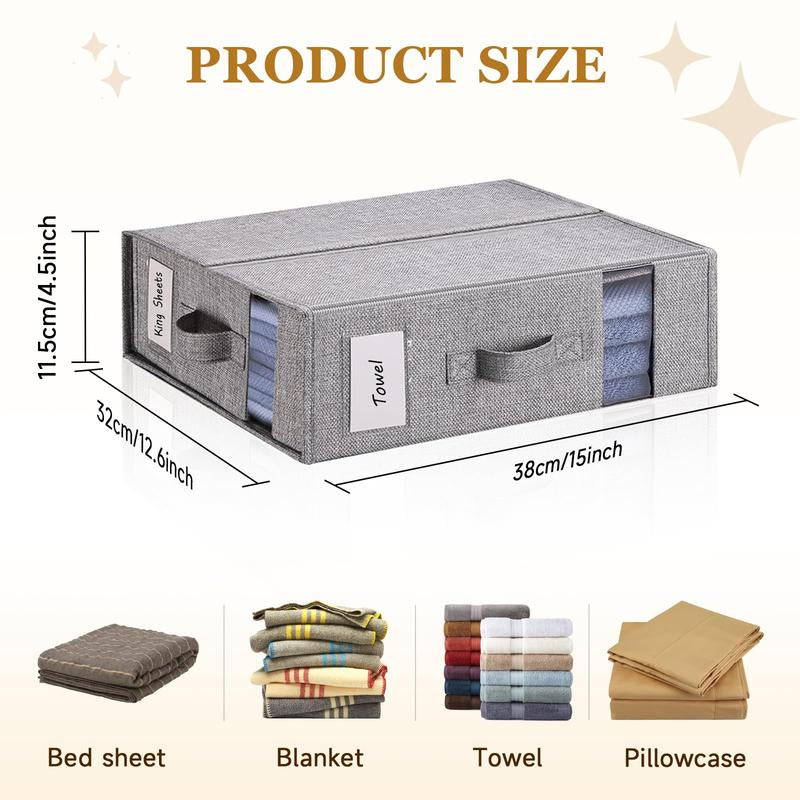 2/4 Pack Bed Sheet Organizers, Foldable Linen Closet Organizers and Storage, Linen Closet Storage (Queen or King Size) with Double Window for Bedding Sheets, Duvet Covers and Pillow Cases