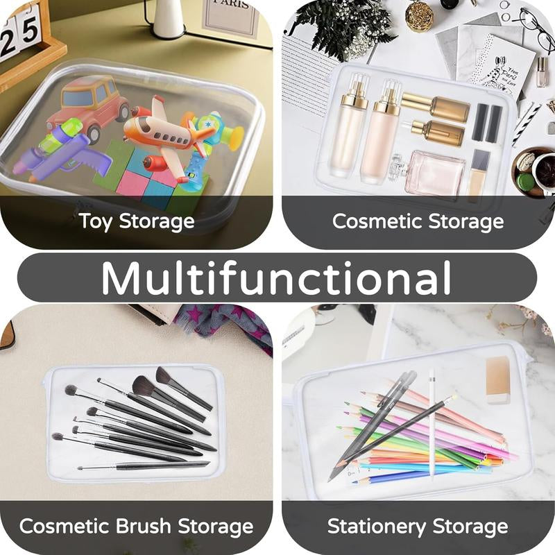 Organizer Storage Box 3Pcs/Set, Hard Zipper Case Toy Storage Bins Travel Organizer Waterproof Transparent Case Pencil Case Toiletry Pouch Cosmetic Bag White,Large Capacity,Portable & Versatile Organizer Capson Display Crayon Boxes Wardrobe Rack