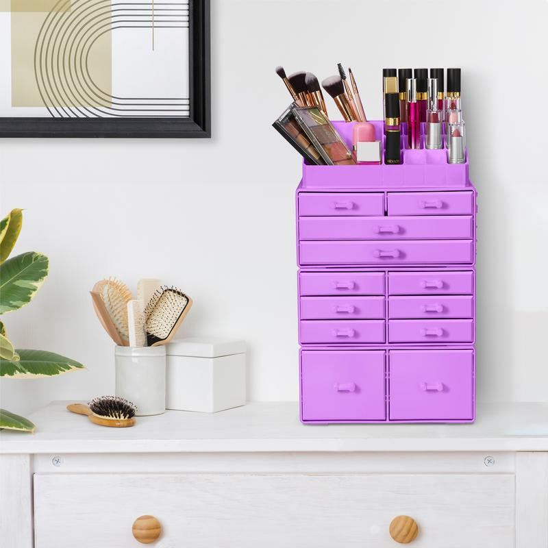 Sorbus Large Makeup Organizer - Stackable Jewel Design with 12 Drawers and Lipstick Slots Boxes Gift Set Brush Case Decor