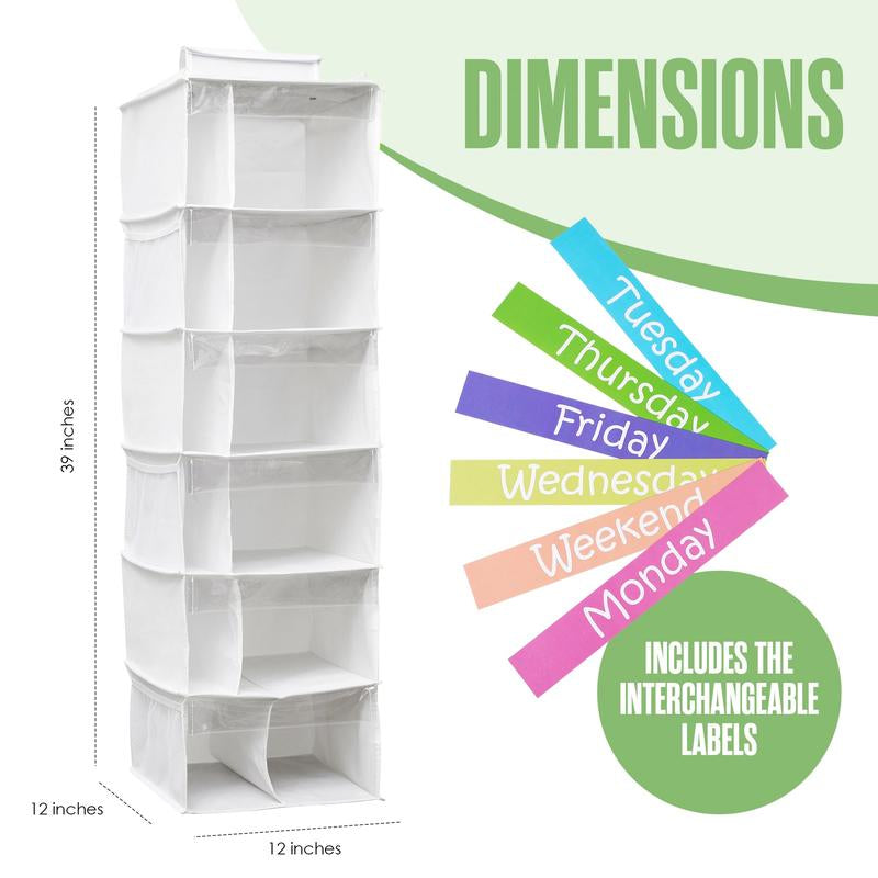 Houseables Kids Clothes Organizer, Weekly Clothes Organizer for Kids, Outfit Organizers, Closet Daily Outfit Storage, Monday through Friday Clothing, Day of the Week, Weekday, School, Hanging, 6 Shelf