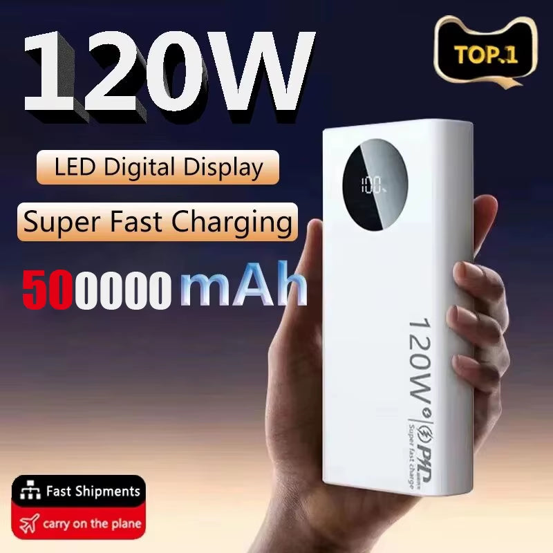 Power Bank 120W 500000mAh – Carga Rápida y Gran Capacidad para iPhone, Samsung y Huawei