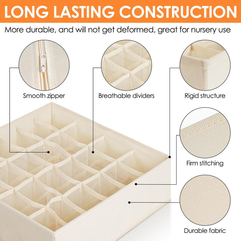 Beige Box Organizer Set - 6 Pack Sock Underwear Drawer Organizer with Dividers, Includes Bra, Panty, Scarf & Ties Storage Bins Shoe Storage Box Room
