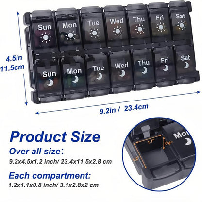 【Father'S Day Gifts】Weekly Pill Storage Box, 2 Times a Day, Large Daily Medicine Box for 7 Days, Convenient Button Design, Detachable Medicine Rack, Suitable for Vitamins/Fish Oil/Supplements (Black）)