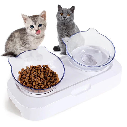 🐾 Comedero Doble Elevado para Gatos – Cuencos Transparentes Inclinados con Base Antideslizante