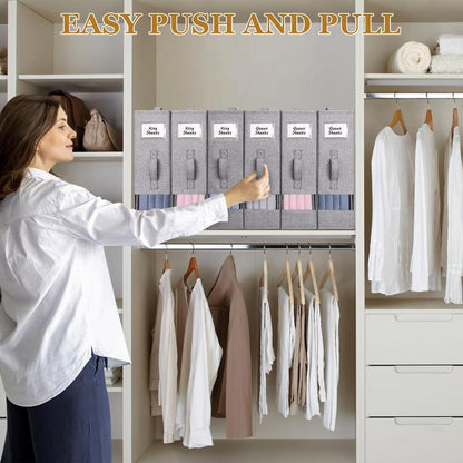 2/4 Pack Bed Sheet Organizers, Foldable Linen Closet Organizers and Storage, Linen Closet Storage (Queen or King Size) with Double Window for Bedding Sheets, Duvet Covers and Pillow Cases
