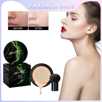 🍄 Base de Maquillaje CC Cream con Esponja Cabeza de Hongo | Hidratante, Blanqueadora y de Larga Duración