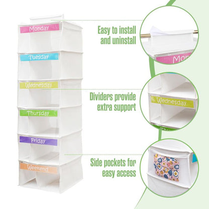 Houseables Kids Clothes Organizer, Weekly Clothes Organizer for Kids, Outfit Organizers, Closet Daily Outfit Storage, Monday through Friday Clothing, Day of the Week, Weekday, School, Hanging, 6 Shelf