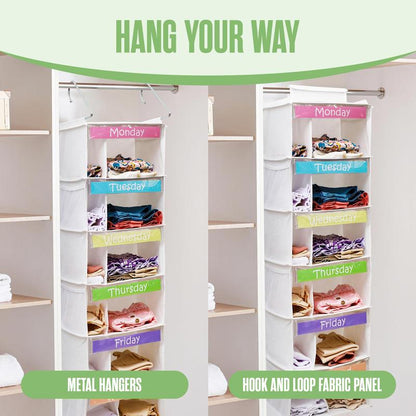 Houseables Kids Clothes Organizer, Weekly Clothes Organizer for Kids, Outfit Organizers, Closet Daily Outfit Storage, Monday through Friday Clothing, Day of the Week, Weekday, School, Hanging, 6 Shelf