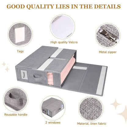 2/4 Pack Bed Sheet Organizers, Foldable Linen Closet Organizers and Storage, Linen Closet Storage (Queen or King Size) with Double Window for Bedding Sheets, Duvet Covers and Pillow Cases