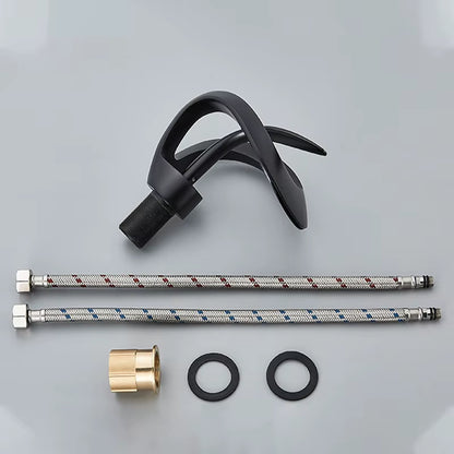 Elegant Black Waterfall Basin Faucet – Solid Brass, Single Handle, Creative Hollow Design for Modern Bathrooms