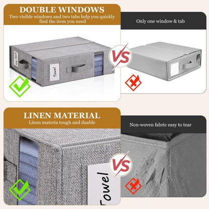 2/4 Pack Bed Sheet Organizers, Foldable Linen Closet Organizers and Storage, Linen Closet Storage (Queen or King Size) with Double Window for Bedding Sheets, Duvet Covers and Pillow Cases