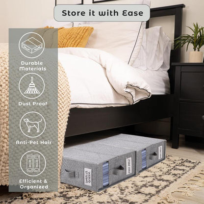 2/4 Pack Bed Sheet Organizers, Foldable Linen Closet Organizers and Storage, Linen Closet Storage (Queen or King Size) with Double Window for Bedding Sheets, Duvet Covers and Pillow Cases