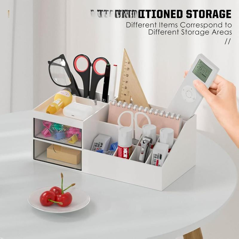 Subsky Makeup Organizer with Drawers, Easy Storage for Beauty Products Brushes, Multifunction Plastic Desk Organizer, Cosmetics Organizer for Countertop Dresser Vanity and Bathroom (White)