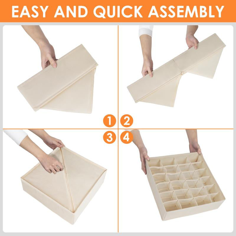 Beige Box Organizer Set - 6 Pack Sock Underwear Drawer Organizer with Dividers, Includes Bra, Panty, Scarf & Ties Storage Bins Shoe Storage Box Room