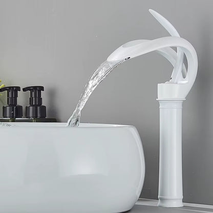 Elegant Black Waterfall Basin Faucet – Solid Brass, Single Handle, Creative Hollow Design for Modern Bathrooms